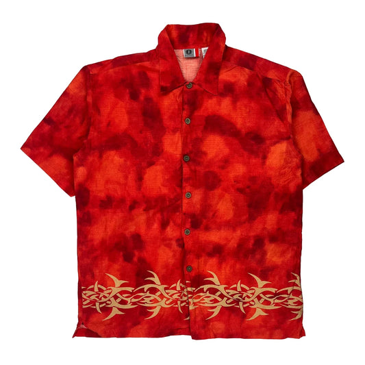 Arizona Jeans Graphic Hawaiian Shirt - Medium Red Cotton Blend