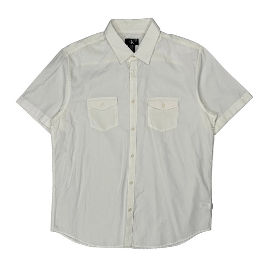 Vintage Calvin Klein Short Sleeve Shirt - Large White Cotton