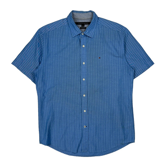 Vintage Tommy Hilfiger Short Sleeve Shirt - Medium Blue Cotton