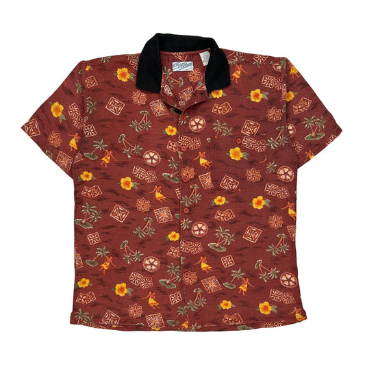 Breezy Point Usa Hawaiian Shirt - Large Brown Linen Blend