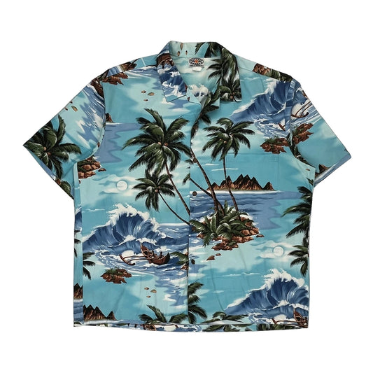 Pacific Legend Graphic Hawaiian Shirt - 2XL Blue Cotton
