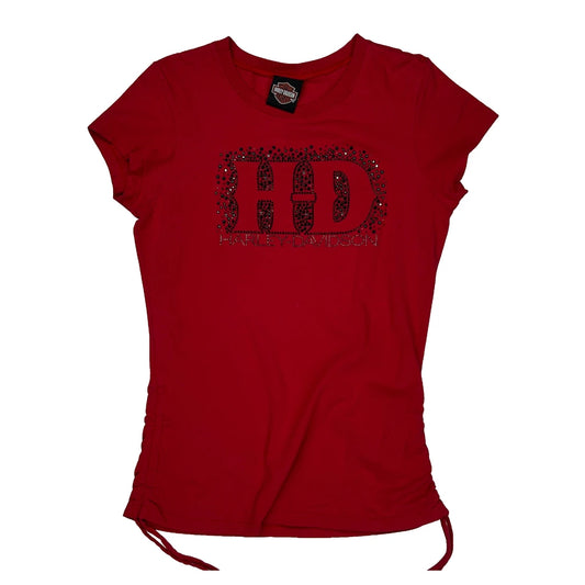 Vintage Cycle World Harley Davidson Studded T-Shirt - Large Red Cotton