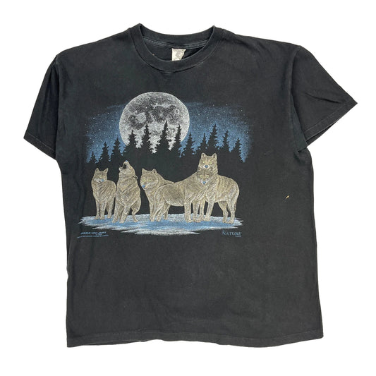 Wolf Print Bara Single Stitch T-Shirt - Large Black Cotton