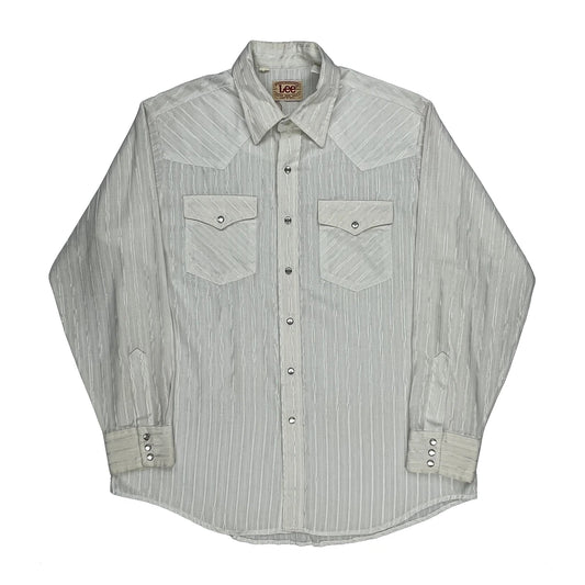 70S/80S Made In USA Lee Striped Shirt - XL White Cotton