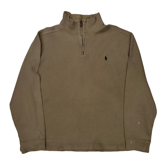 Polo By Ralph Lauren 1/4 Zip - Large Beige Cotton