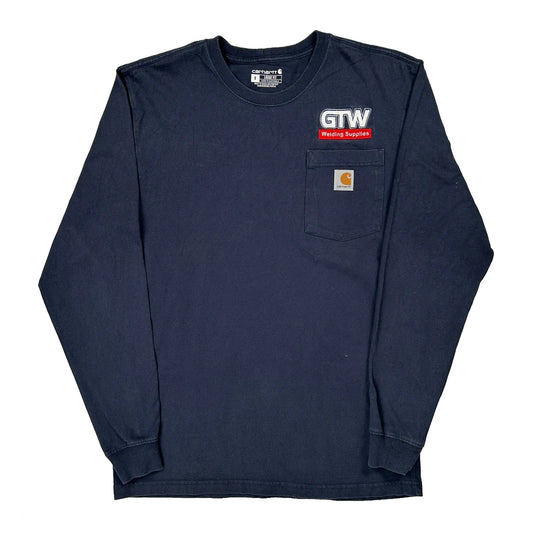 Vintage Welding Supplies Carhartt Long Sleeve T-Shirt - Small Navy Cotton