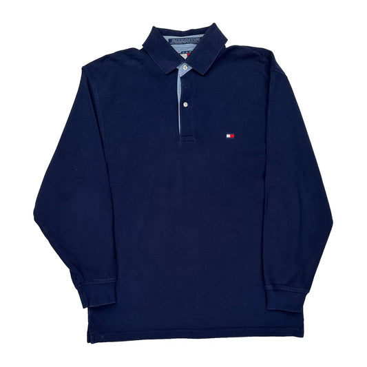 Tommy Hilfiger Long Sleeve Polo Shirt - Large Navy Cotton