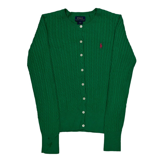 Vintage Polo By Ralph Lauren Cable Knit Cardigan - Large Green Cotton