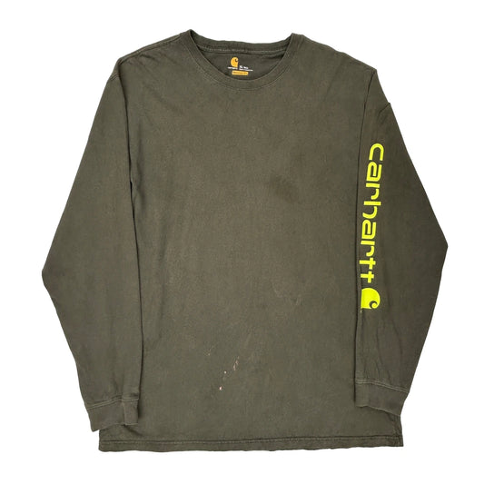 Carhartt Spellout Long Sleeve T-Shirt - XL Green Cotton