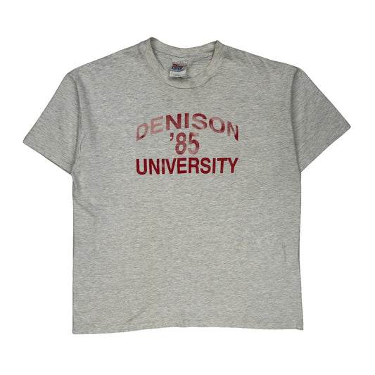 Made In USA Single Stitch Hanes College T-Shirt - XL Grey Cotton