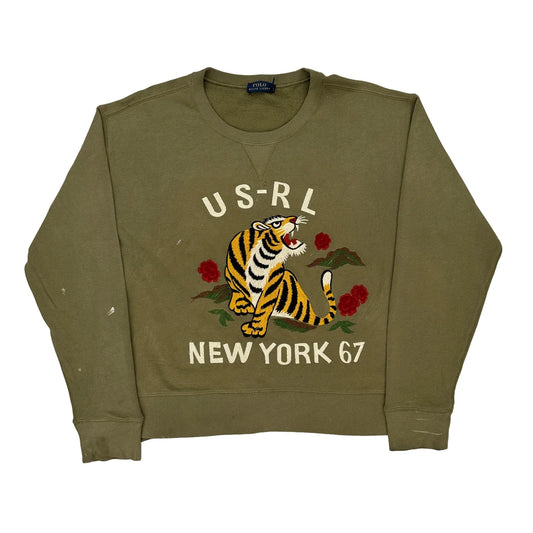 Polo By Ralph Lauren Graphic Sweatshirt - Large Khaki Cotton