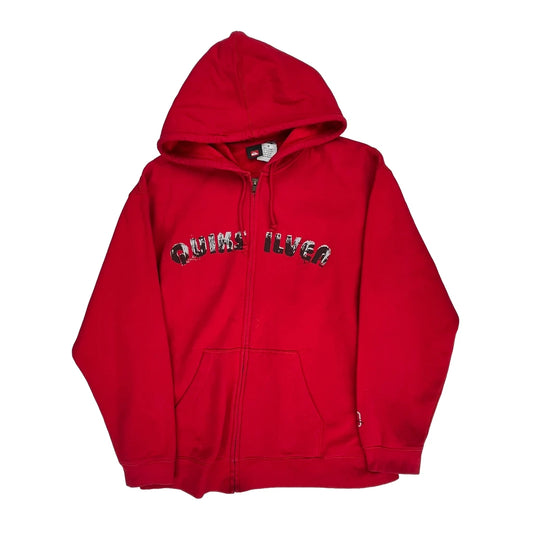 Quiksilver Spellout Hoodie - Medium Red Cotton Blend