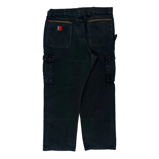 Wrangler Double Knee Cargo Trousers - 38W 30L Black Cotton
