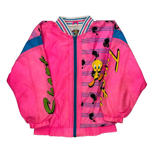 Age 12 Looney Tunes Cartoon Bomber Jacket - Large Pink Nylon
