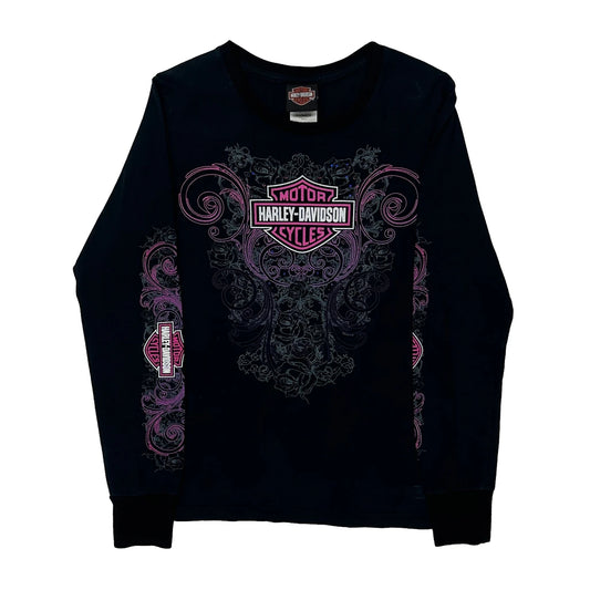 Las Vegas Harley Davidson Graphic Long Sleeve T-Shirt - Medium Pink Cotton