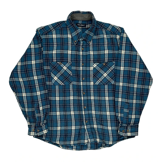 Aqua Blues Checked Flannel Shirt - Large Blue Cotton