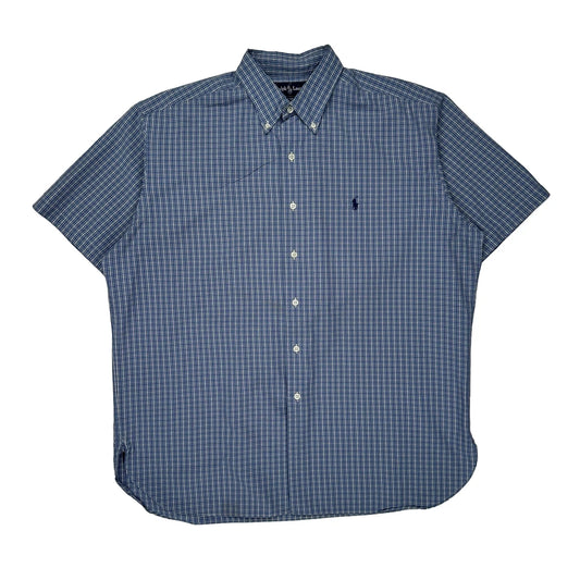 Ralph Lauren Checked Short Sleeve Shirt - Large Blue Cotton Blend