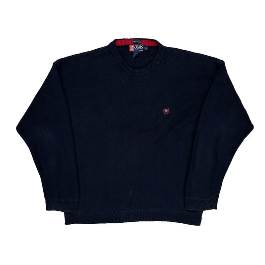 90S Hand Framed Chaps Ralph Lauren Herringbone Jumper - Large Navy Cotton