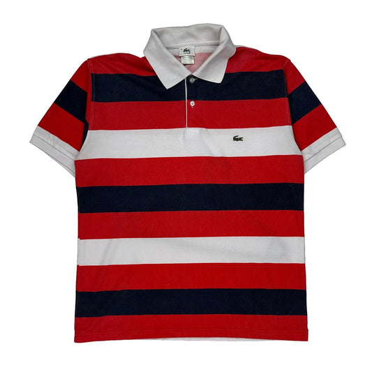 Lacoste Striped Polo Shirt - Small Red Cotton