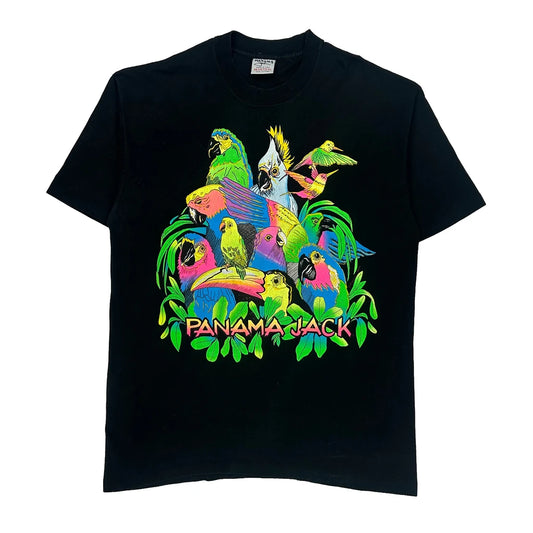 Vintage Birds Panama Single Stitch T-Shirt - XL Black Cotton