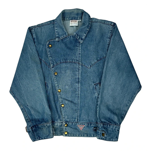 Guess Asymmetric Closure Denim Jacket - Medium Blue Denim