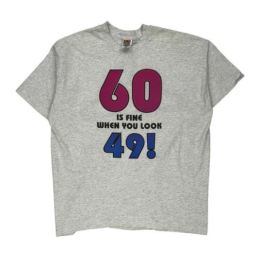 Age 60 Fruit Of The Loom Single Stitch T-Shirt - 2XL Grey Cotton Blend