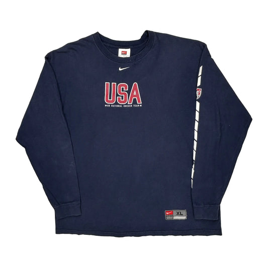 US National Soccer Team Nike Football Long Sleeve T-Shirt - XL Navy Cotton