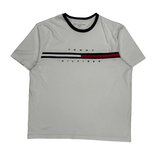 Tommy Hilfiger Striped T-Shirt - Large White Cotton