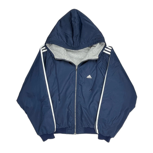 Adidas Striped Windbreaker - Large Blue Polyester