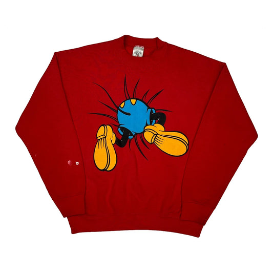 Mickey Mouse Disney Cartoon Sweatshirt - Large Red Cotton Blend