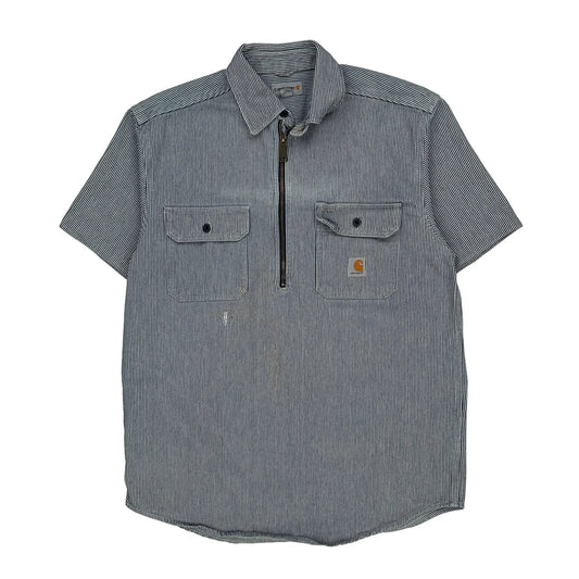 Carhartt Striped Short Sleeve Shirt - Medium Blue Cotton