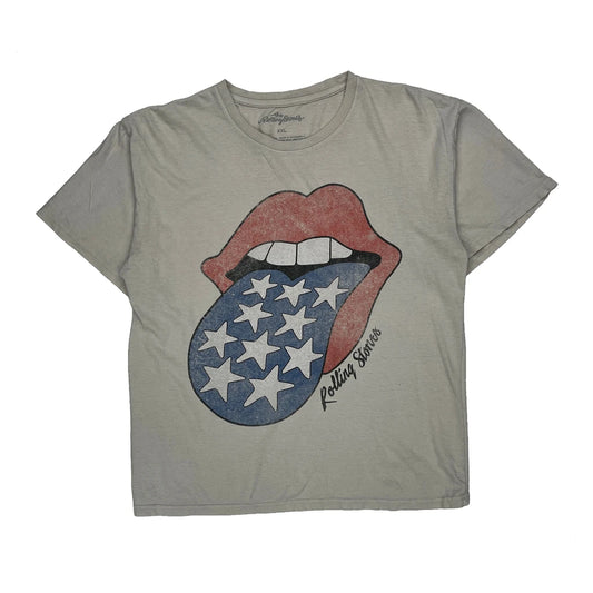 American Flag Tongue Rolling Stones Band T-Shirt - 2XL Grey Cotton