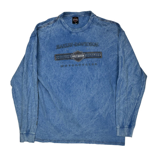 Harley Davidson Graphic Long Sleeve T-Shirt - 2XL Blue Cotton