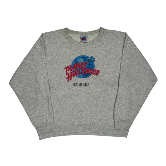 Beverly Hills Planet Hollywood Graphic Sweatshirt - Large Grey Cotton