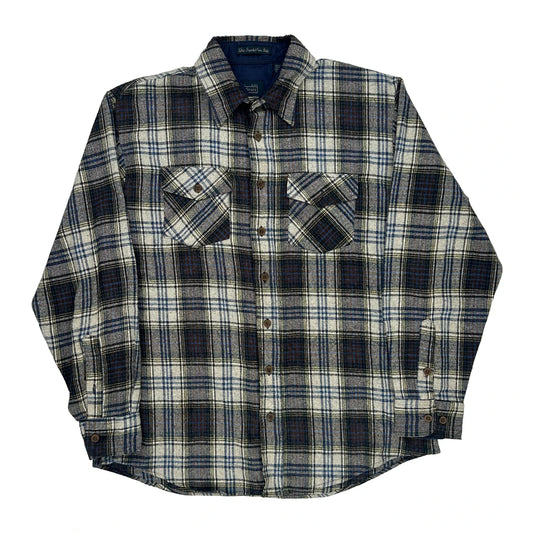 Sears Checked Flannel Shirt - Large Blue Linen Blend