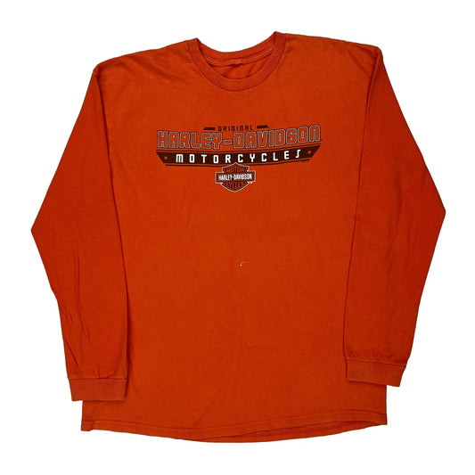 Vandervest Harley Davidson Graphic Long Sleeve T-Shirt - XL Orange Cotton