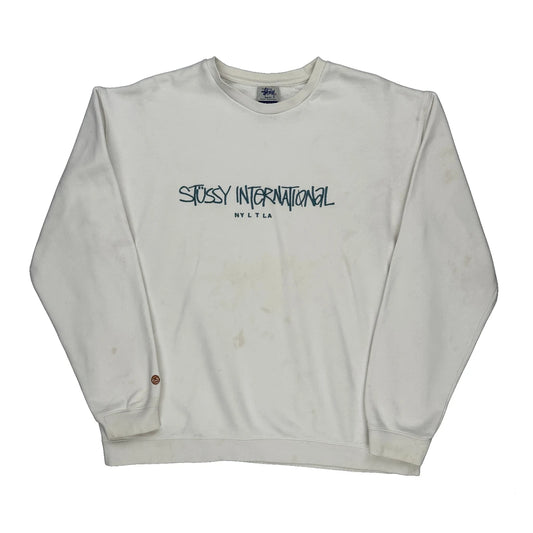 Stussy Spellout Sweatshirt - XL White Cotton