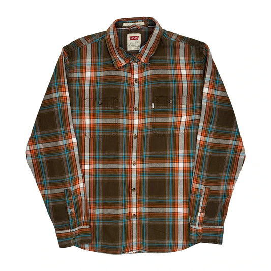 Levis Checked Flannel Shirt - XL Brown Cotton