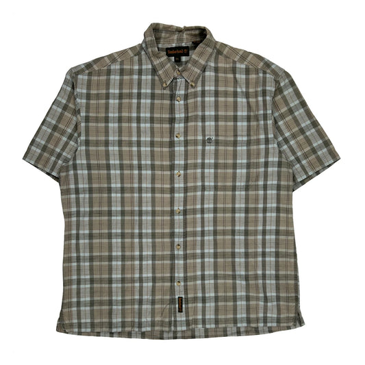 Vintage Timberland Checked Short Sleeve Shirt - XL Brown Cotton
