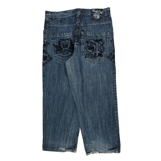 Southpole Baggy Graphic Jeans - 34W 24L Blue Denim