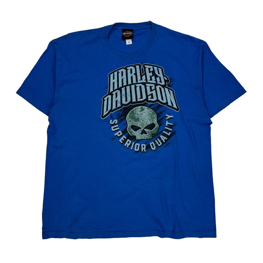 Superior Quality Harley Davidson Graphic T-Shirt - XL Blue Cotton