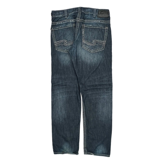 Silver Contrast Stitch Jeans - 36W 34L Dark Wash Cotton