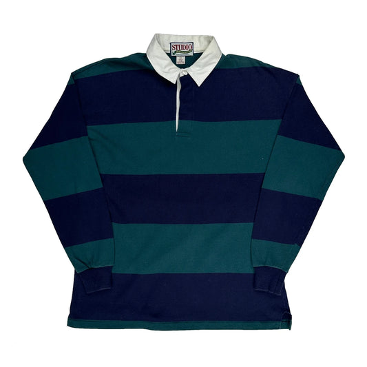 Vintage Studio Chesterfield Striped Rugby Shirt - Large Green Cotton