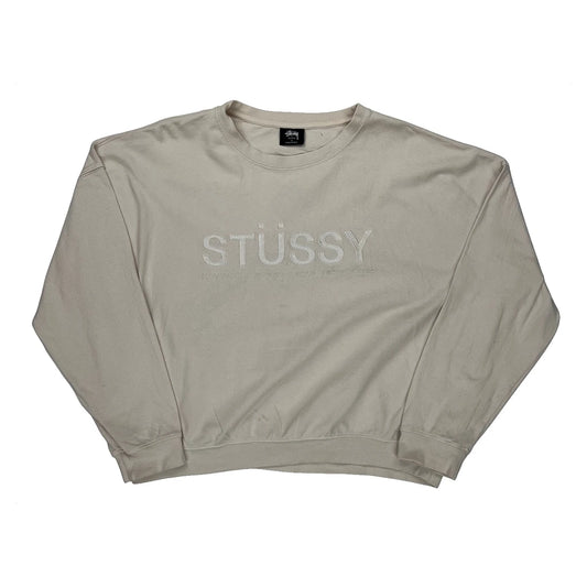 Stussy Spellout Sweatshirt - Small Cream Cotton