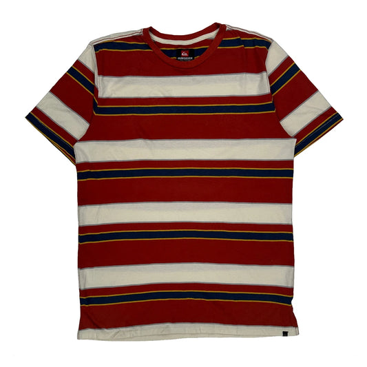 Quiksilver Striped T-Shirt - 2XL Red Cotton