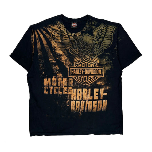 Eagle And Flames Design Harley Davidson Graphic T-Shirt - XL Black Cotton