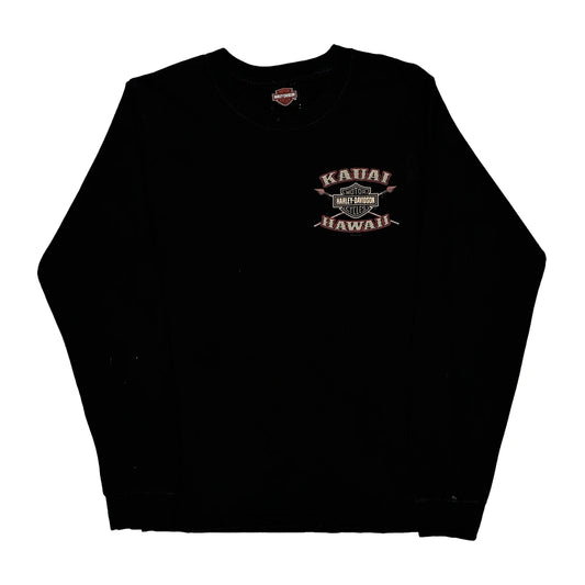 Kauai Hawaii Harley Davidson Graphic Long Sleeve T-Shirt - Small Black Cotton