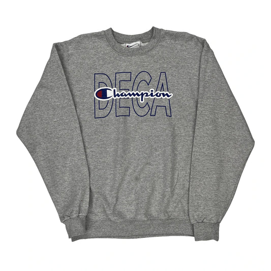 Deca Champion Spellout Sweatshirt - Large Grey Cotton Blend