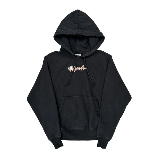 Reverse Weave Champion Spellout Hoodie - Small Black Cotton Blend