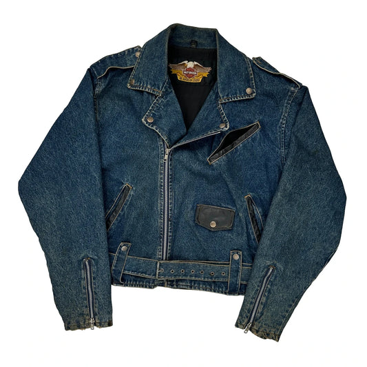 An American Legend Harley Davidson Graphic Denim Jacket - Large Blue Denim